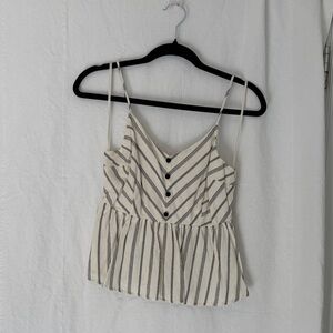 Monteau Cream and Navy Striped Peplum Cami